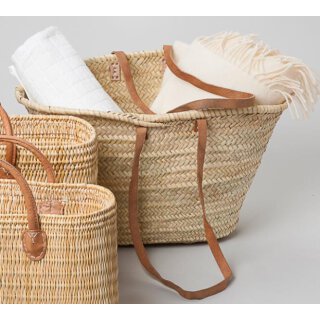 Ibizatasche Strandtasche aus Palmblatt mit Lederhenkeln