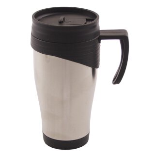 Tasse, Edelstahl,doppelwandig, 400 ml, Kunststoffgriff,Deckel