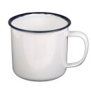 Emaille-Tasse, wei&szlig;-blau, 350 ml, Durchmesser 8 cm