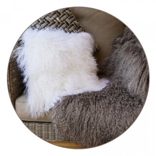 Tibetlammfell-Kissen 45 x 45 cm naturweiß